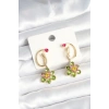 Pirinç Gold Renk Zirkon Taşlı Çiçek Model Kadın Küpe