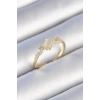 Pirinç Gold Renk Zirkon Taşlı Oval Beyaz Mineli Kadın Yüzük