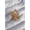 Pirinç Gold Renk Zirkon Taşlı Oval Model Küpe