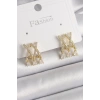 Pirinç Gold Renk Zirkon Taşlı X Model Sallantı Detay Kadın Küpe