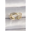 Pirinç Gold Renk Zirkon Taşlı Yıldız Detaylı Ayarlanabilir Kadın Yüzük