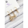 Pirinç Zirkon Taşlı 3lü İstiridye Ve Yıldız Model Gold Renk Kadın Küpe