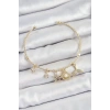Pirinç Zirkon Taşlı İstiridye Ve Deniz Yıldızı Model Gold Renk Charm Bileklik