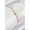 Pirinç Zirkon Taşlı Kalp Model Ezme Zincir Gold Renk Kadın Bileklik