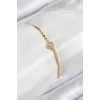 Pirinç Zirkon Taşlı Kalp Model Ezme Zincir Gold Renk Kadın Bileklik