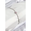 Pirinç Zirkon Taşlı Kalp Model Ezme Zincir Gümüş Renk Kadın Bileklik