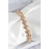 Pirinç Zirkon Taşlı Pembe Kalp Baget Model Gold Renk VIP Seri Kadın Bileklik