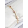 Pirinç Zirkon Taşlı Pembe Kalp Model Gold Renk Kadın Bileklik