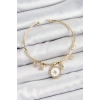 Pirinç Zirkon Taşlı Pusula Model Gold Renk Charm Bileklik