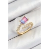Pirinç Zirkon Taşlı Renkli Model Gold Renk Kadın Yüzük