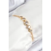 Pirinç Zirkon Taşlı Sıralı Daire Model Gold Renk Asansörlü Kadın Bileklik