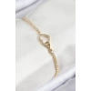 Pirinç Zirkon Taşlı Sonsuzluk Kalp Model Gold Renk Kadın Bileklik