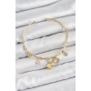 Pirinç Zirkon Taşlı Tavşan Ve Kalp Model Gold Renk Charm Bileklik