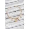 Pirinç Zirkon Taşlı Tavşan Ve Kalp Model Gold Renk Charm Bileklik