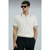Polyemid Premium Kalite Erkek Kısa Kollu Yarım Fermuar Detaylı Triko Tişört Beyaz