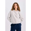 Regular Fit Bisiklet Yaka Kalın Basic Düz Sweatshirt