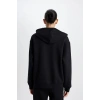 Relax Fit Kapüşonlu Cepli Basic Düz Fermuarlı Sweatshirt