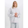 Relax Fit Kapüşonlu Kalın Basic Düz Sweatshirt D9935AX24WN