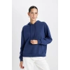 Relax Fit Kapüşonlu Kanguru Cepli Kalın Basic Düz Sweatshirt