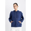 Relax Fit Kapüşonlu Kanguru Cepli Kalın Basic Düz Sweatshirt