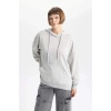 Relax Fit Kapüşonlu Kanguru Cepli Kalın Basic Düz Sweatshirt