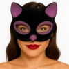 Siyah Renk Pembe Simli Süet Kedi Maskesi 18x14 cm