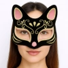 Siyah Renk Süet Kaplama Üzeri Pembe Sarı Simli Kedi Maskesi 17x14 cm