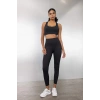 Siyah Yüksek Bel Beli Saran Toparlayıcı Esnek Premium Sporcu Tayt
