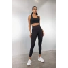 Siyah Yüksek Bel Beli Saran Toparlayıcı Esnek Premium Sporcu Tayt