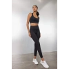 Siyah Yüksek Bel Beli Saran Toparlayıcı Esnek Premium Sporcu Tayt