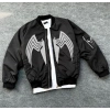 Unisex Siyah Bomber Mont – Venom Beyaz Örümcek Logolu, Fermuarlı Cepli, Kapitone Astarlı Günlük Mont - Siyah