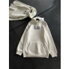 Üç İplik Penye Uzun Kol Kapüşonlu Baskılı SweatShirt - Beyaz