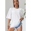UNİSEX BASKILI OVERSİZE T-SHİRT - BEYAZ