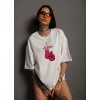 UNİSEX BİSİKLET YAKA BASKILI OVERSİZE T-SHİRT - BEYAZ