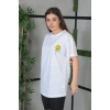 Unisex Bisiklet Yaka Baskılı Oversize T-Shirt - Beyaz