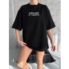 Unisex Bisiklet Yaka Baskılı Oversize T-Shirt - Siyah