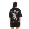 UNİSEX BİSİKLET YAKA BASKILI OVERSİZE T-SHİRT - SİYAH
