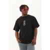 Unisex Oversize Baskılı Bisiklet Yaka T-Shirt - Siyah