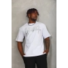 Unisex Oversize Taşlı Bisiklet Yaka T-Shirt - Beyaz