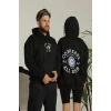 Unisex Oversize Üç İplik Şardonlu Kapüşonlu Sweatshirt – All Star Ön ve Arka Baskılı, Kanguru Cepli, Rahat Kalıp Kışlık Model - Siyah