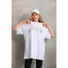 UNİSEX TAŞ DESENLİ OVERSİZE T-SHİRT - BEYAZ