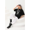 UNİSEX TAŞ DESENLİ OVERSİZE T-SHİRT - SİYAH