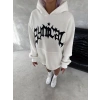 Unisex Üç İplik Kapüşonlu Baskılı SweatShirt - Beyaz