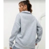Unisex Uzun Kol Yarım Farmuarlı Yakalı Basic SweatShirt - Gri