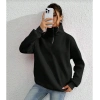 Unisex Uzun Kol Yarım Farmuarlı Yakalı Basic SweatShirt - Siyah