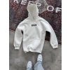 Uzun Kol Kapüşonlu Göğüs Baskılı SweatShirt - Beyaz