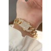 Vip Seri Pirinç Ortası Zirkon Taşlı Gold Renk Gurmet Bileklik
