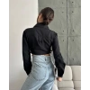 Yanı kemer detaylı crop gömlek siyah s4009