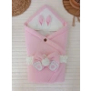 Yenidoğan 4 Kat Müslin Kumaş Kulaklı Patili Fiyonk Bebek Battaniyesi Kundak Pembe