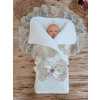 Yenidoğan Beyaz Wool Yün Kumaş Nakışlı Trilüks Kundak Bebek Battaniyesi Beyaz